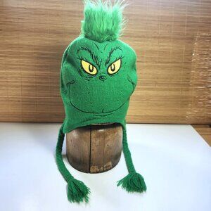 The Grinch Beanie Hat Green Knit Fleece Lined Braids Unisex One Size Dr Seuss